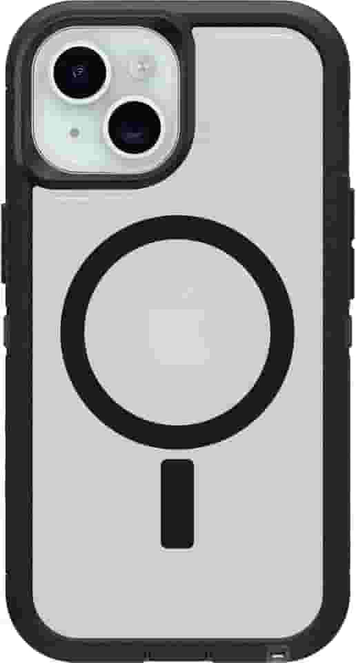 OtterBox Capa transparente para iPhone 16e, 15, 14 e 13 Defender Series XT - Lado escuro (preto/transparente), sem tela, resistente, encaixa no MagSafe, acessório de cordão