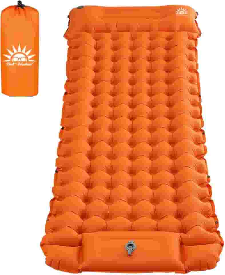 Colchonete Camping Colchão Inflável Solteiro, Praticidade e Conforto,Acampamento Acessorios,198x67x6cm (Laranja)