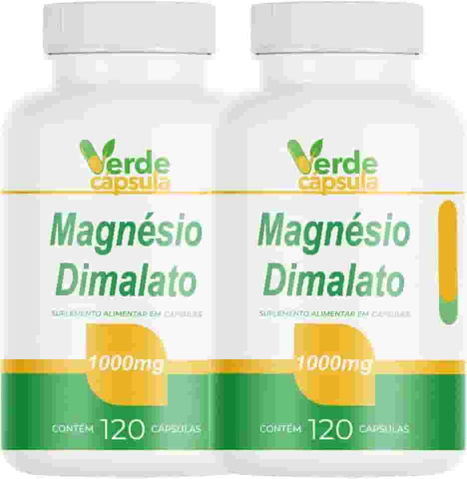 Kit 2 Magnésio Dimalato 1000mg 240 Cápsulas - Malato de Magnesio - Suplemento Alimentar em Cápsulas - Verde Cápsula