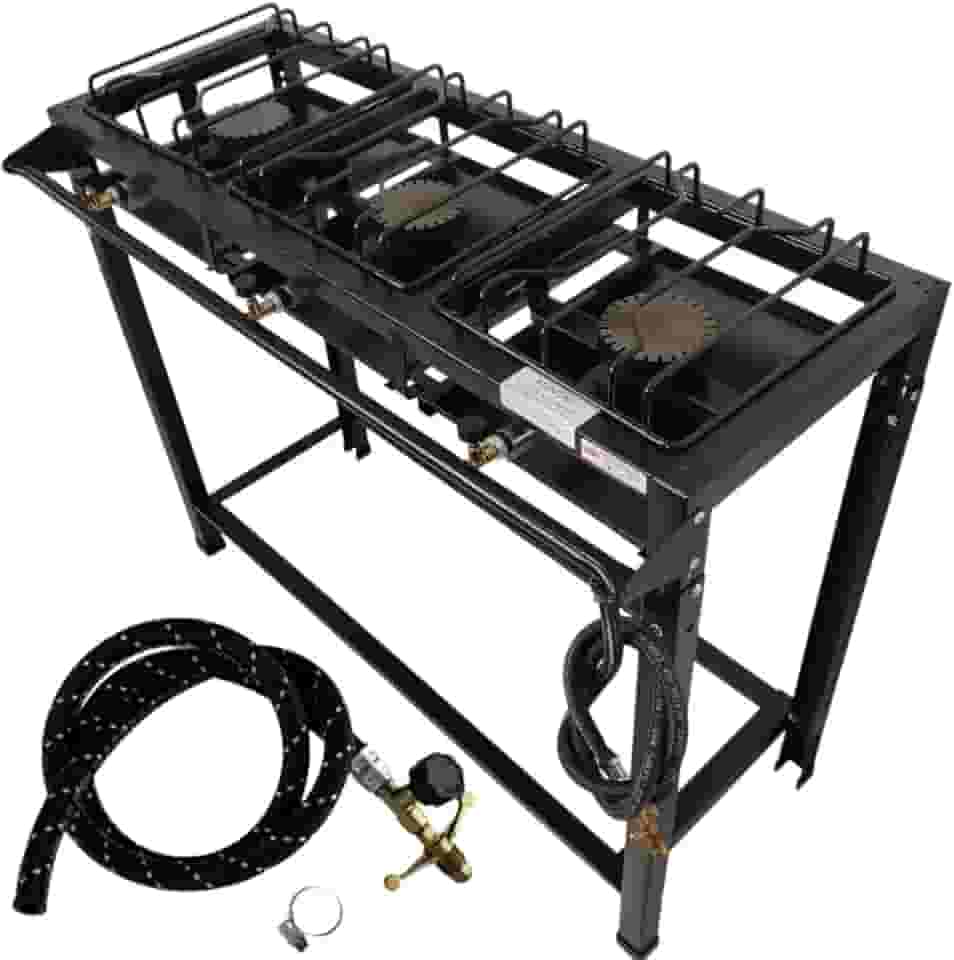 Fogão Industrial 3 Bocas Alta Pressão, FERRO FUNDIDO, + Kit mangueira e registro, 95 x 35 x 80 cm, Preto