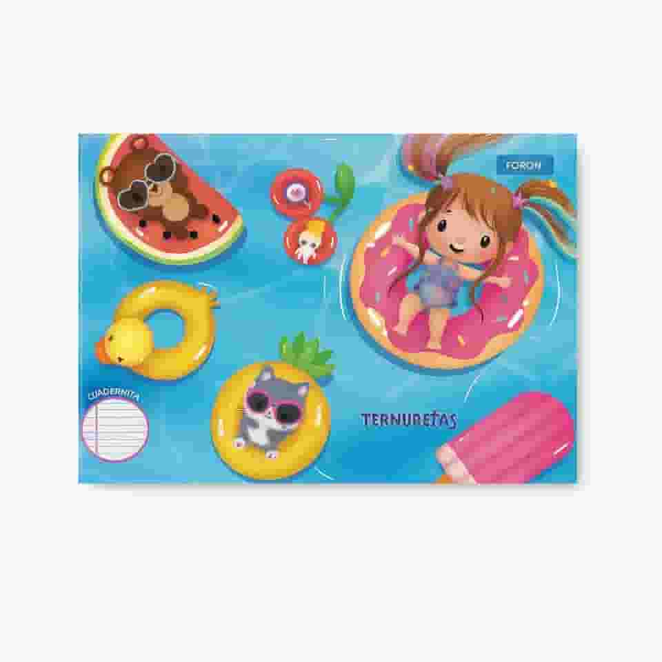 Foroni Caderno de Caligrafia Ternuritas, Capa Dura, 48 Folhas, 200mm x 275mm, Design Infantil com Piscina e Personagens, Ideal para Ensino Fundamental