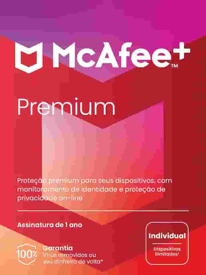 Software antivírus e de segurança da Internet McAfee + Premium Individual para Dispositivos Ilimitados (Windows/Mac/Android/iOS), Assinatura de 1 ano