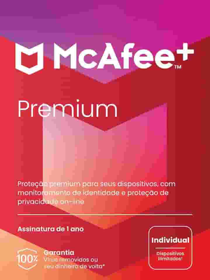 Software antivírus e de segurança da Internet McAfee + Premium Individual para Dispositivos Ilimitados (Windows/Mac/Android/iOS), Assinatura de 1 ano