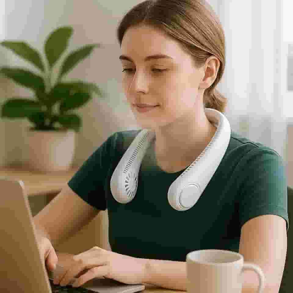 Ventilador De Pescoço Premium Portátil Sem Hélice, USB Recarregável, 3 Velocidades, Silencioso, Leve, Para Esportes E Uso Diário, Marca VARENZIA