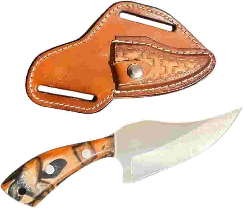 Faca campeira skinner de inox com bainha de couro Boiadeira (BRANCO)