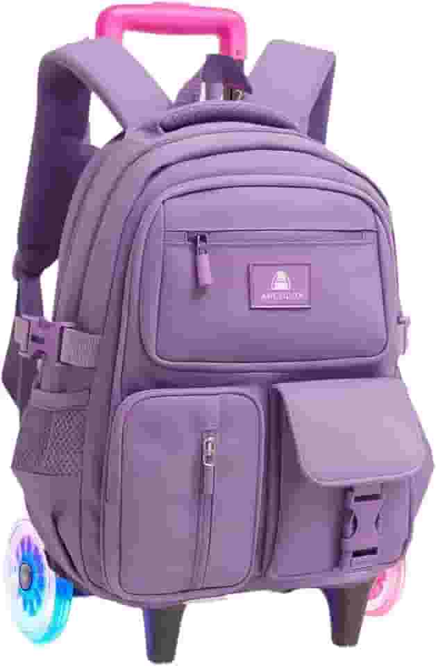 Mochila Escolar com Rodinhas LED, 3 Compartimentos, 4 Bolsos, Alça Dupla, resistente e regulagem de altura, Unisex