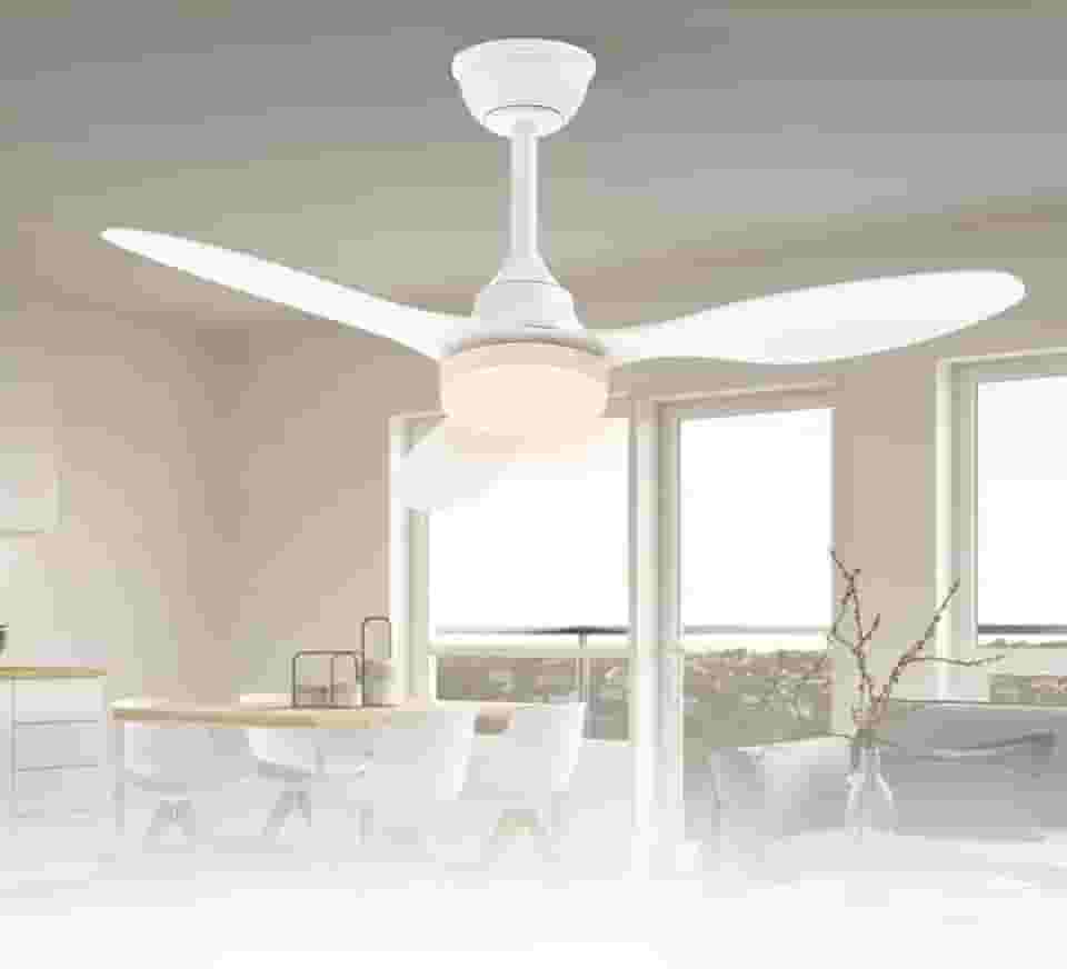 Ventilador de Teto Bivolt 110-220V de Energia 106,7 cm, Ventilador de Teto com Luz LED e Controle Remoto, Motor DC Reversível, 6 Velocidades, Branco