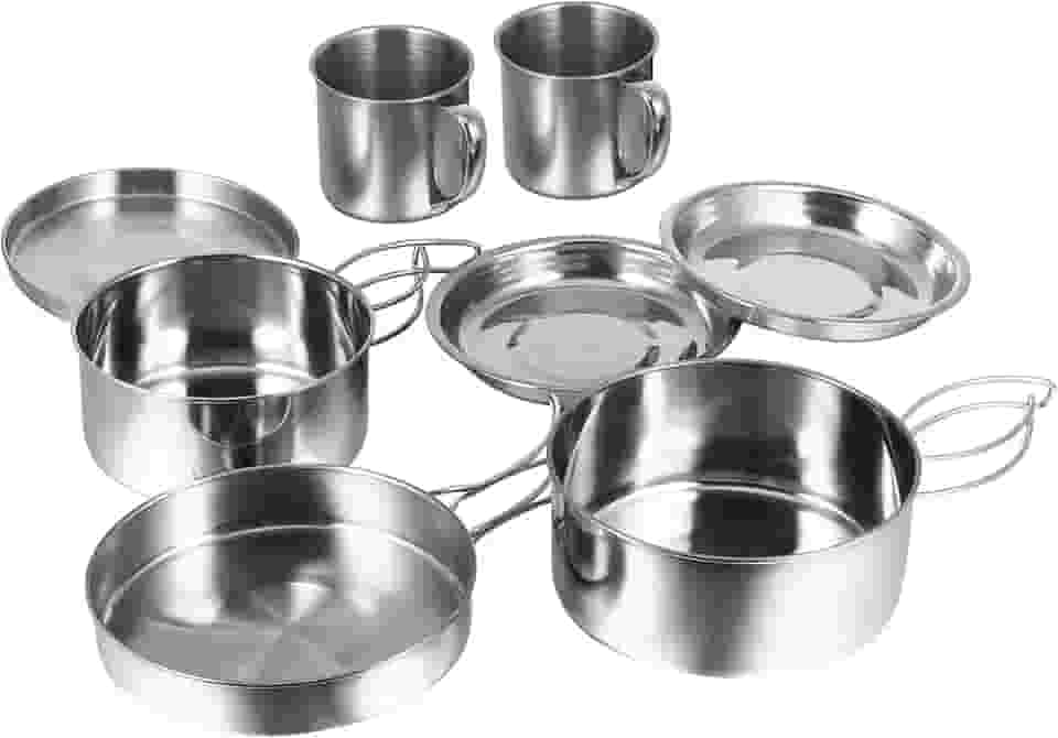 Kit Panelas Cozinha Camping Pesca Aço inox 8 Peças Pegador