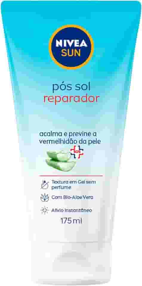 NIVEA SUN Pós Sol Reparador 175ml - Com bio Aloe Vera, o pós-sol acalma e previne a vermelhidão da pele, com efeito antioxidante e textura em gel, promovendo sensação de alívio instantâneo