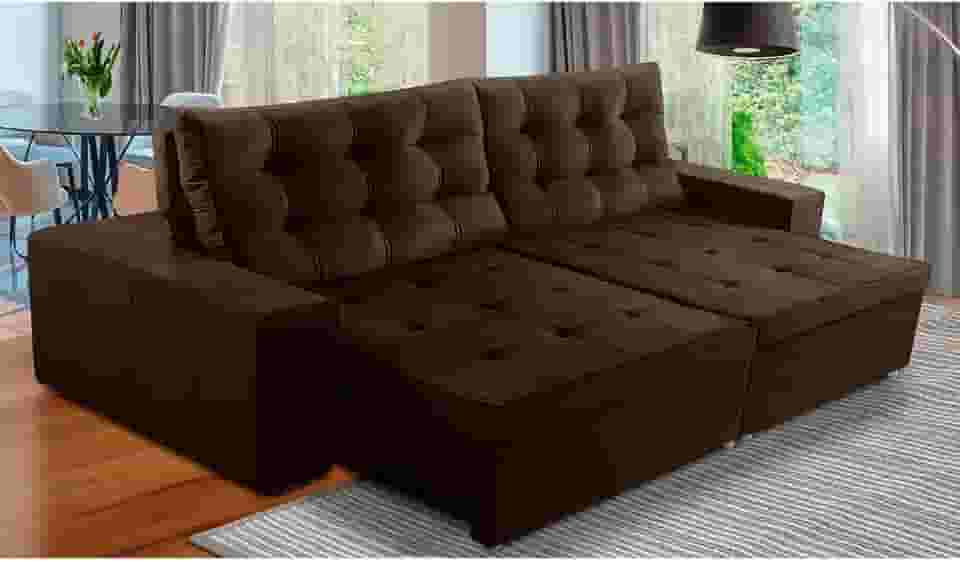 Sofá Retrátil e Reclinável 4 Lugares com Molas 2,70m Duda Suede Marrom Adonai Estofados