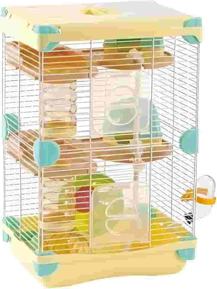Gaiola Hamster de 3 Camadas - Gaiola Espaçosa e Fácil de Limpar, Ideal para Hamsters e Pequenos Roedores, Portátil e de Montagem Simples, Para Amantes de Animais (Amarelo)