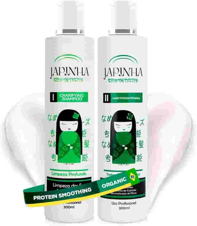 Progressiva Orgânica Japinha Cosméticos Alisamento Sem Formol Profissional Para todos os tipos de cabelos Tratamento Antifrizz Desmaia Cabelo Semi Definitiva - 2x300ml