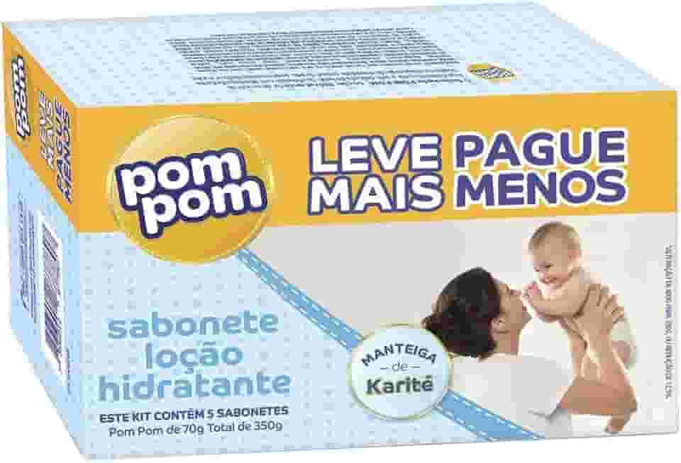 Kit Sabonete em Barra Pom Pom Loção Hidratante com 5 unidades de 70g cada