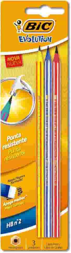 Lápis Plástico Preto Nº 2HB, BIC Evolution Pijama, Corpo Hexagonal Listrado em Cores Divertidas, 891672, 3 Unidades