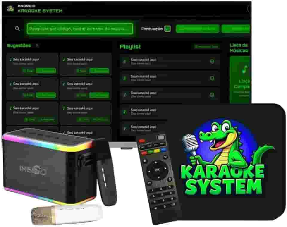 Karaoke box C/18.000 Musícas Karaoke com Pontuação Real + CX Som + 2 Microfones Sem Fio