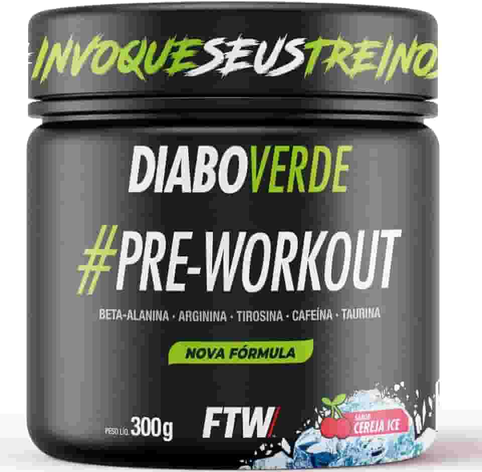 FTW Pré-Treino Diabo Verde em Pó com Cafeína, Aminoácidos Beta‑Alanina e Arginina para Treinos e Atividades Físicas - Pote 300 g (Cereja Ice)