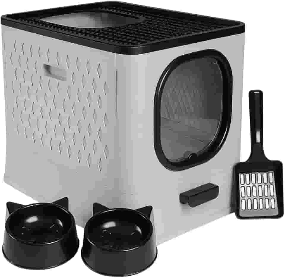 Caixa De Areia Para Gatos Fechada Furba Grande Sandbox Luxo Grande Premium (Cinza)