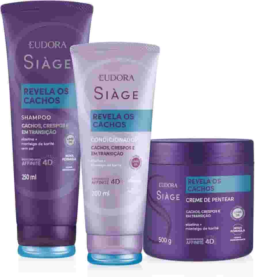 Eudora Kit Siàge Revela Os Cachos: Shampoo 250ml + Condicionador 200ml + Creme de Pentear 500g