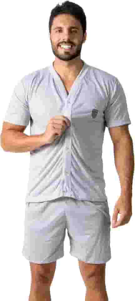 Pijama Manga Curta Aberto Com Botão Masculino Conforto