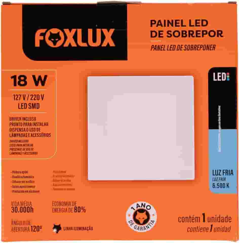 Foxlux Painel LED Quadrado Sobrepor 18W 6500K Biv