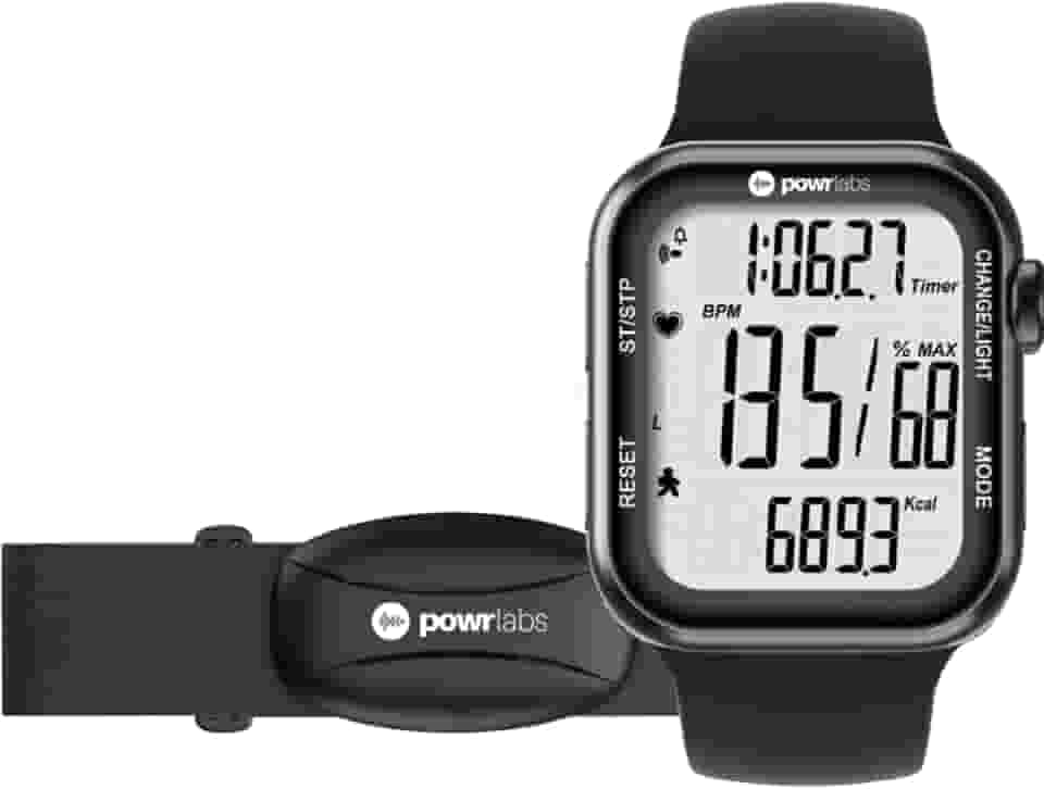 Powr Labs Pulseira peitoral monitor de frequência cardíaca e amostra esportiva para exercícios de rastreamento, frequência cardíaca, passos | Relógio esportivo HRM com pedômetro