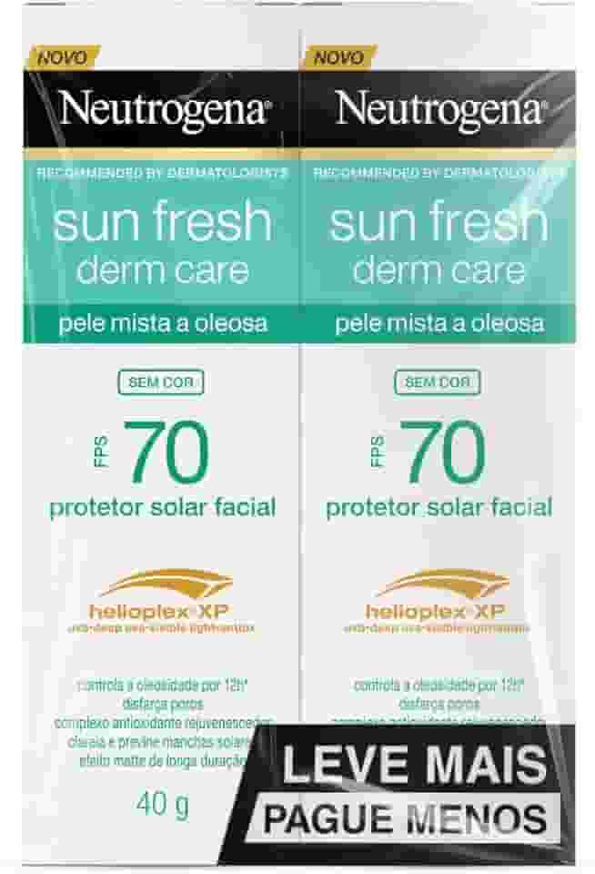 Protetor Solar Facial Para Pele Oleosa Derm Care, FPS 70, Sem Cor, Kit com 2 Unidades de 40g