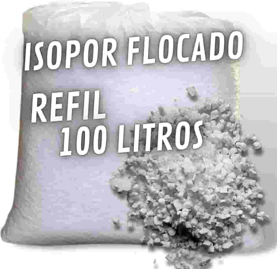 Refil de Isopor Flocado 100 litros para Enchimento de Puffs Almofadas Bichos de Pelúcia Artesanato Mistura na Fórmula de Concreto Leve e preenchimento interno de caixas p/proteção de objetos frágeis