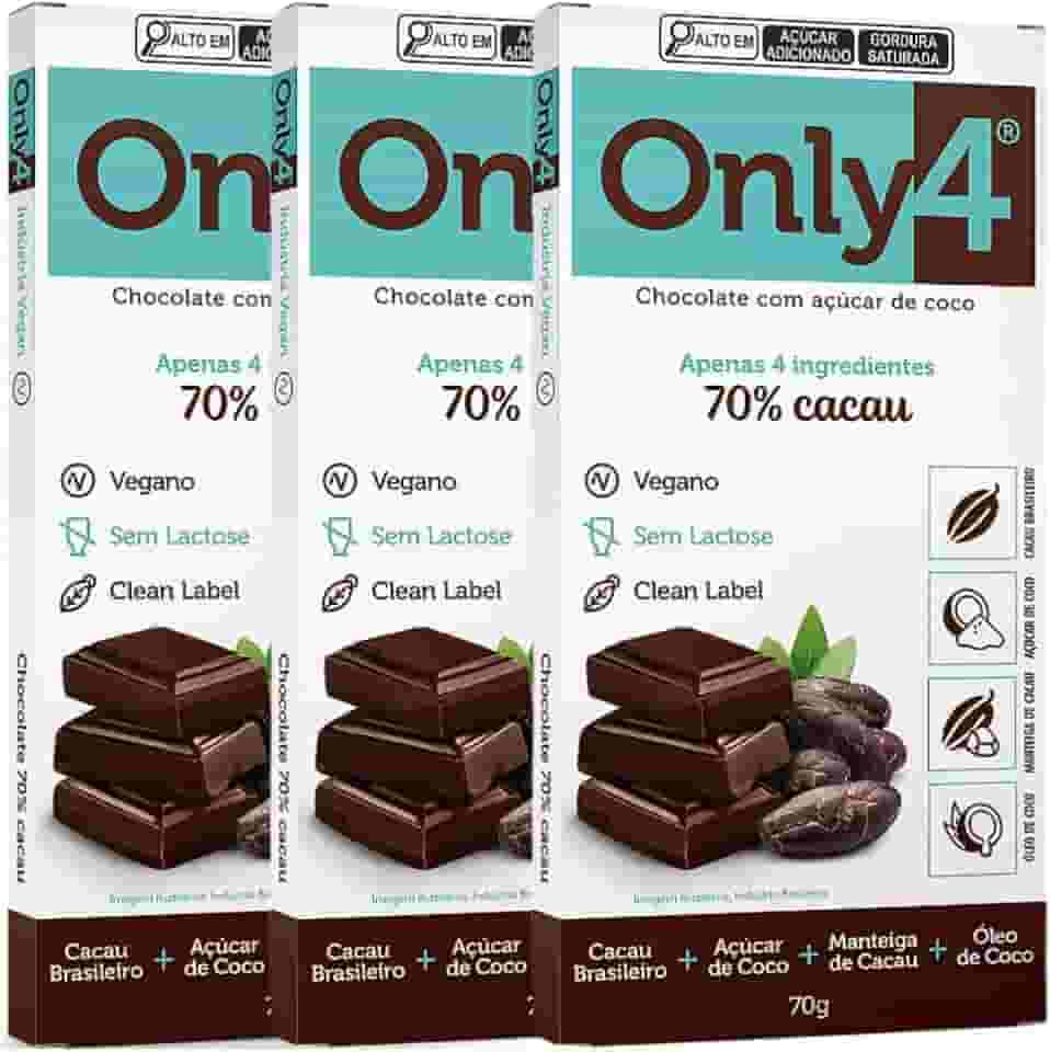 Kit com 3 Tabletes de Chocolate 70% Cacau de 70g cada - Only4