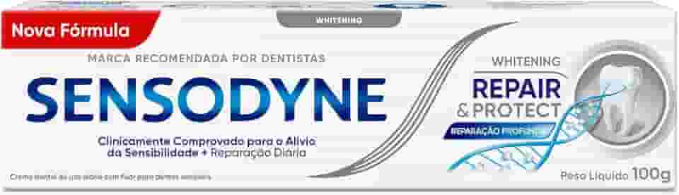 Sensodyne Creme Dental Repair e Protect Whitening, com Flúor, Restaura o Branco Natural dos Dentes, 100g