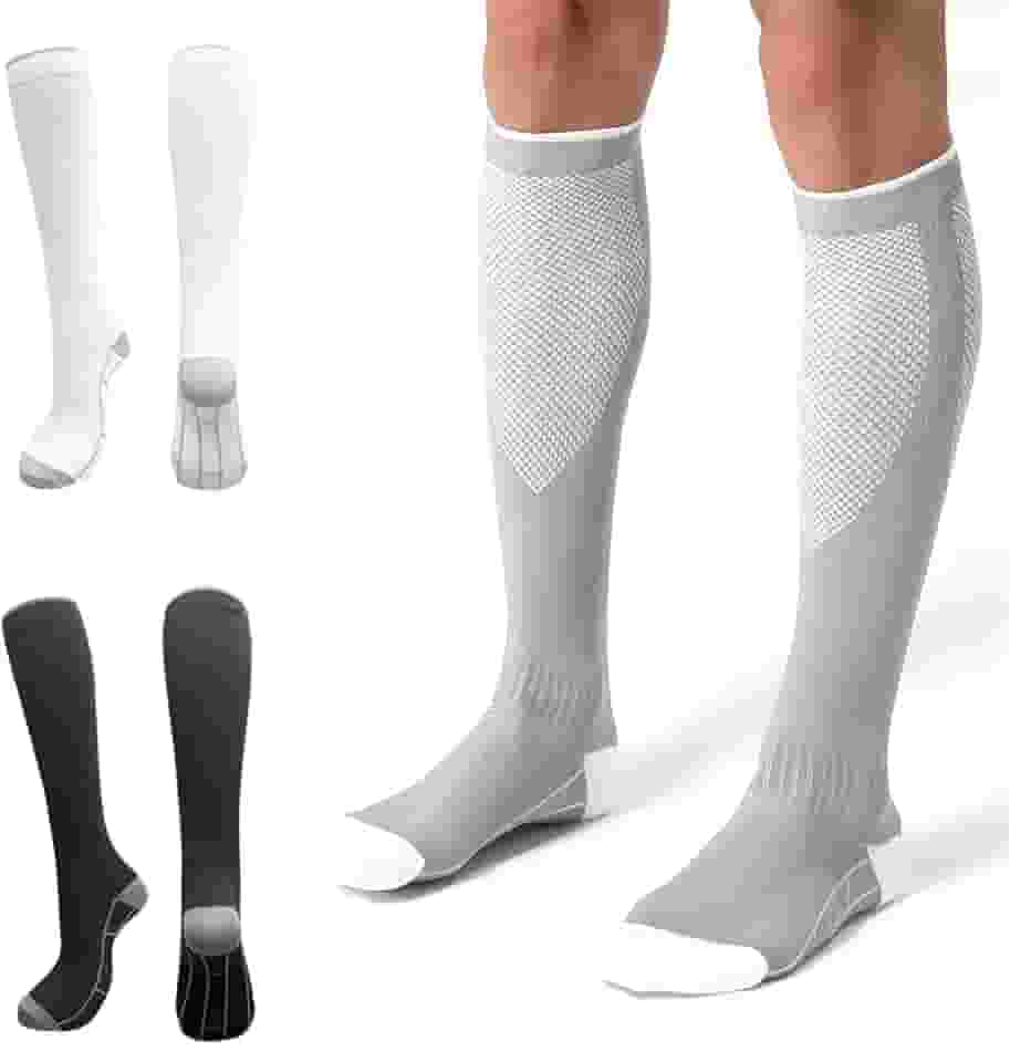 3 pares de meias de compressão para mulheres e homens, 20-30 mmHg meias de suporte atlético para corrida, enfermagem, atletismo, Preto, branco, cinza., G