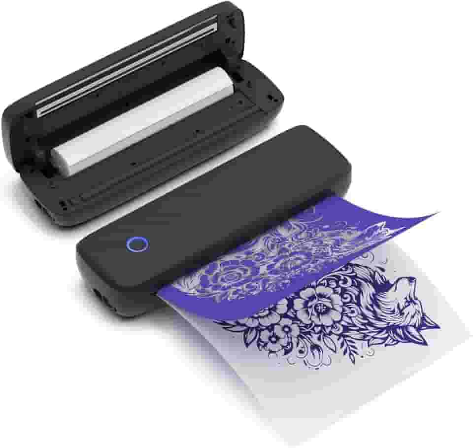 Yuelong Impressora de estêncil de transferência de tatuagem, máquina térmica sem fio com kit de papel de transferência, impressora copiadora de transferência de tatuagem portátil para artistas