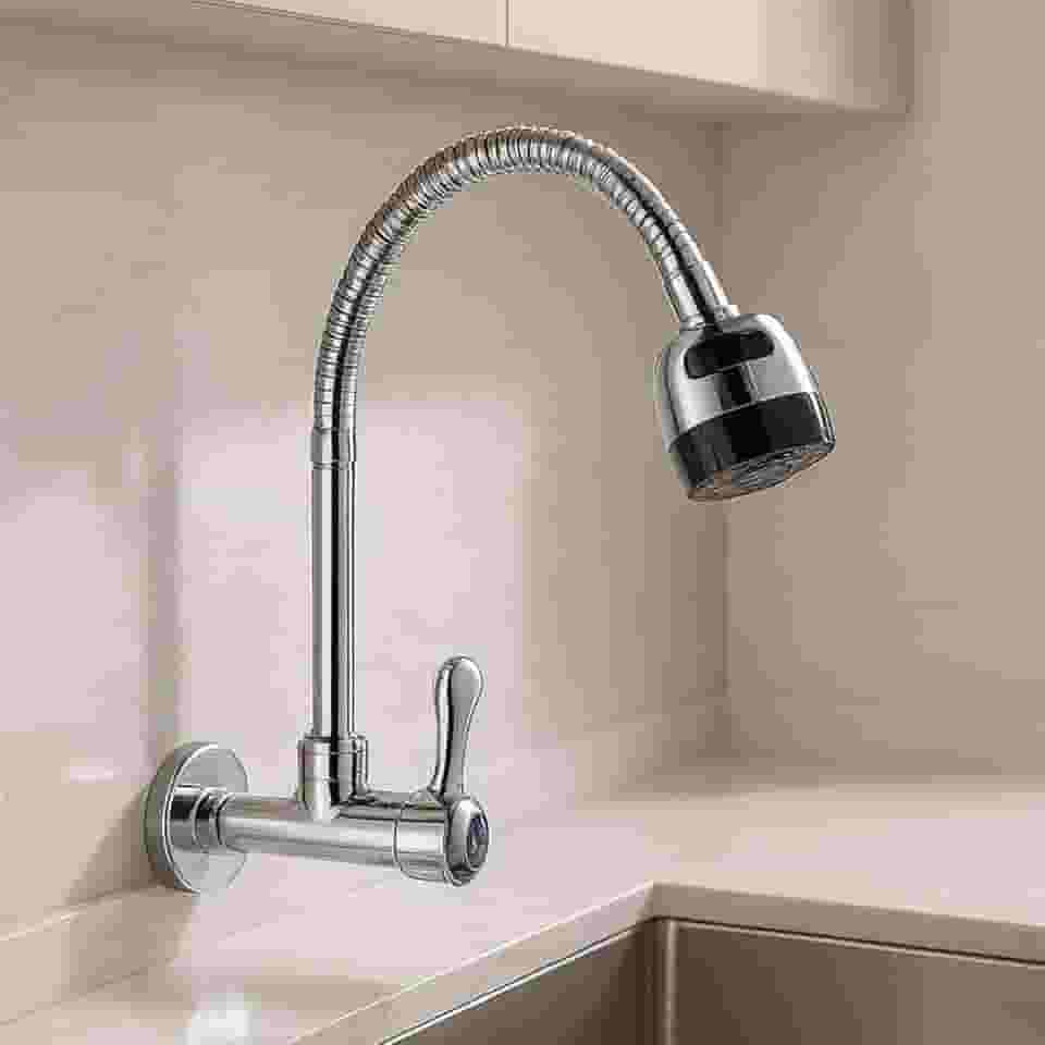 Torneira Cozinha Parede Gourmet Flexível Aço Inox Metal Cromado 2 Jatos Contínuo e Arejador 1/4 de volta Resistente Tulipa Luxo Premium Alto Padrão Sofisticada (Cromada)