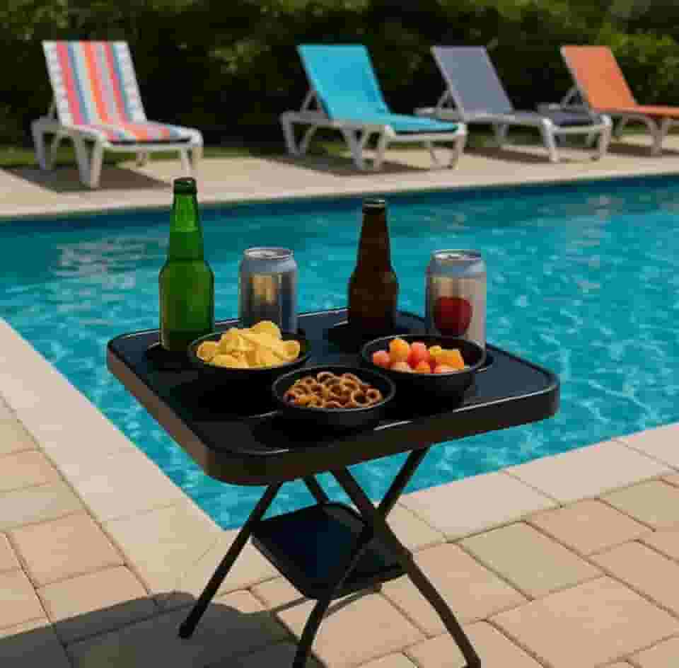 Mesinha Dobrável Portátil Petisqueira Piscina Pescaria Camping Praia