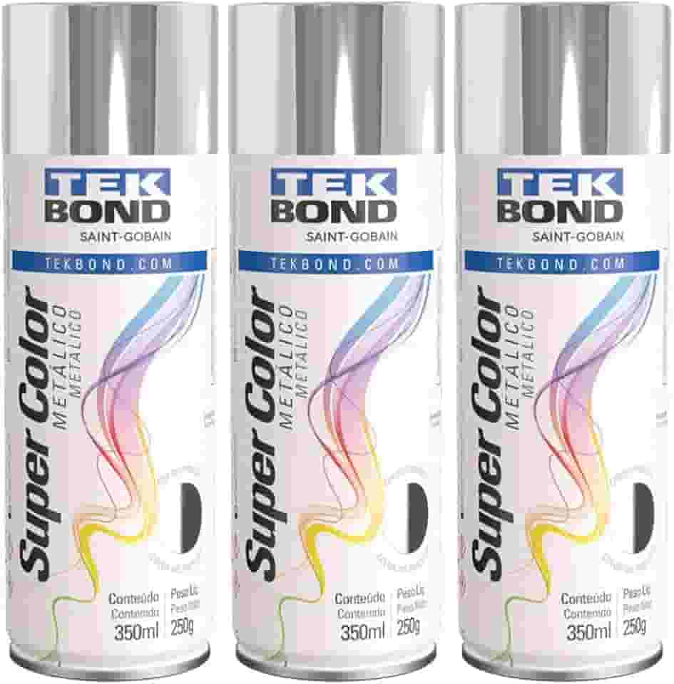 Kit 3 Tintas Spray Cromado Metálico Aerossol Tekbond 350ml/250g