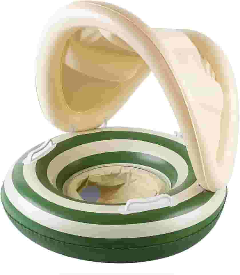 Boia Infantil Piscina Bebê Criança Bote Listrada Inflável com Pezinho e Cobertura de Proteção para Crianças 6 Meses à 5 Anos Acabamento Premium