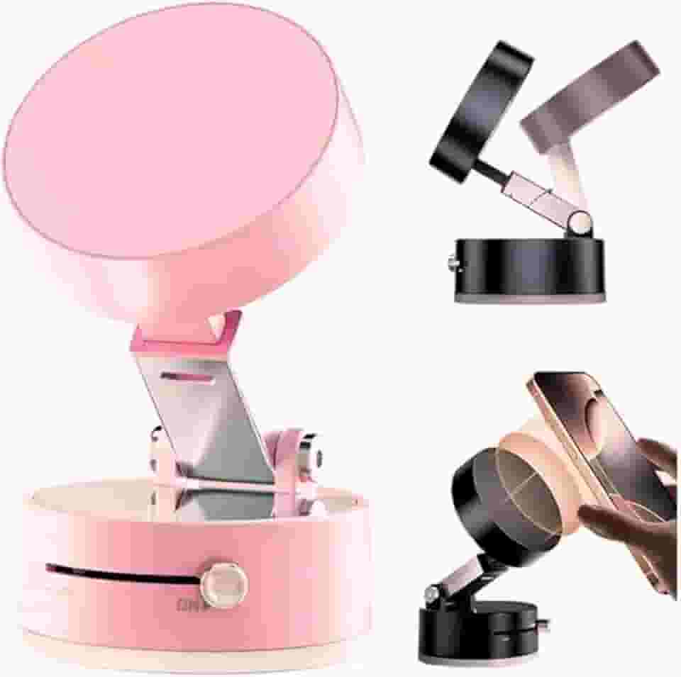 Suporte magnético 360° portátil dobrável para celular, sucção a vácuo ajustável, suporte magnético de dupla face para carro/espelho/academia (Rosa)