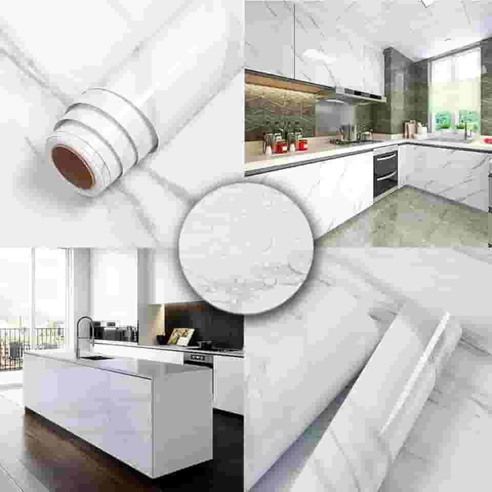 Papel De Parede Adesivo Marmore Branco Lavável 4,5 M X 60cm