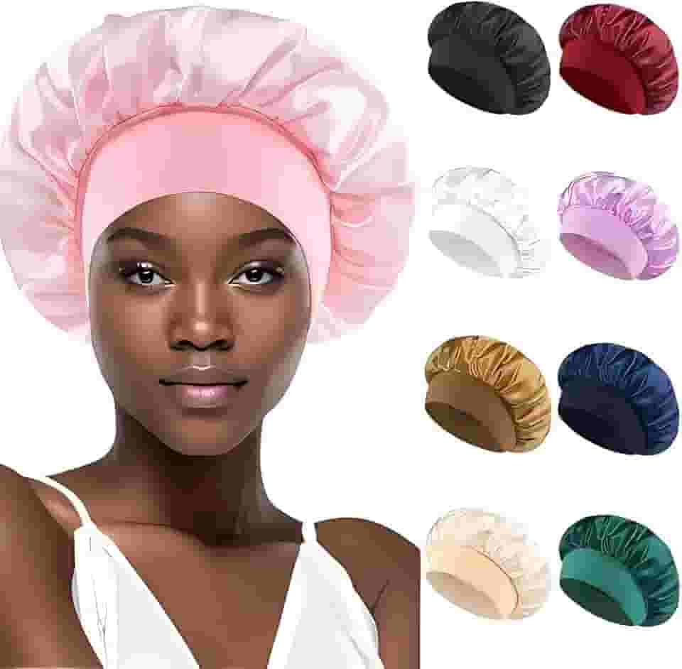 Touca de Cetim Premium, Dupla Face com Faixa Larga, Proteção Noturna para Cabelos, Material Sedoso Anti-Frizz - 36 Centimetros