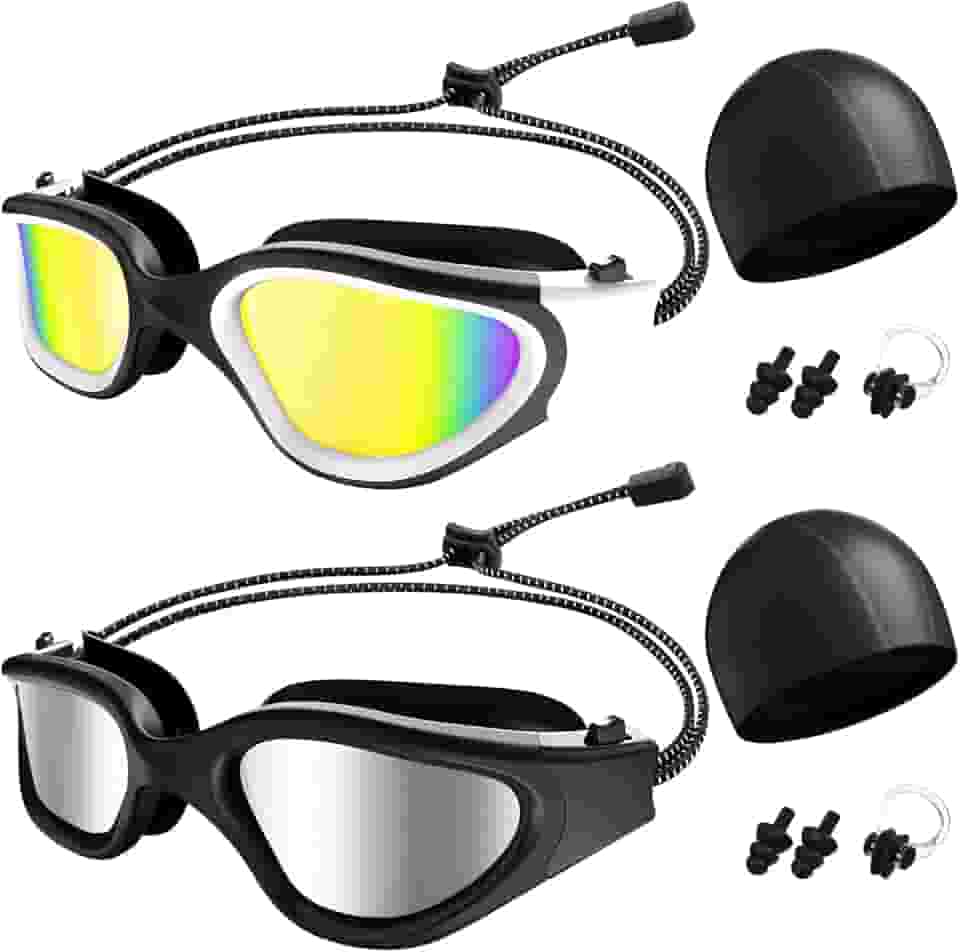 oculos de natação adulto Conjunto, Conjunto de 2 peças, Totalmente integrado e selado oculos natacao, proteção UV + faixa elástica para a cabeça, atualização antiembaçante 10x