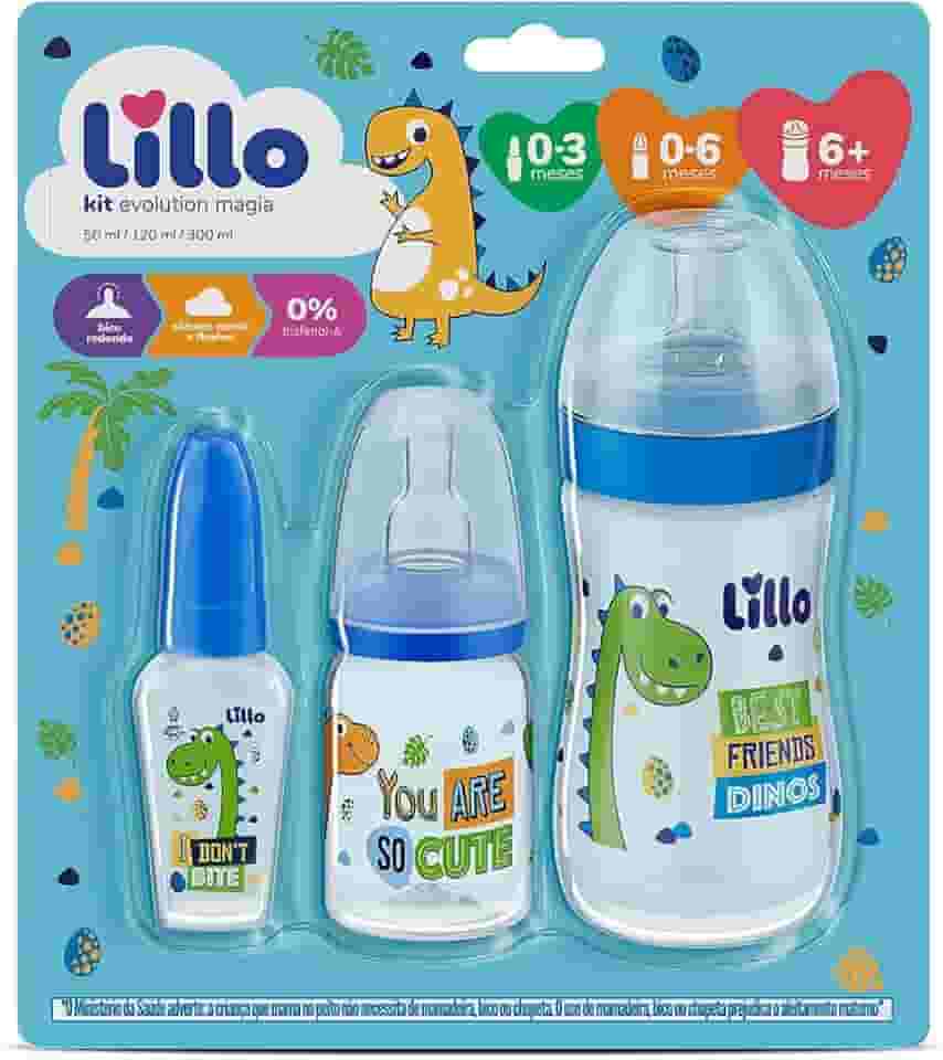 Lillo Kit 3 Mamadeiras Evolution Magia 50/120/300Ml Dino -