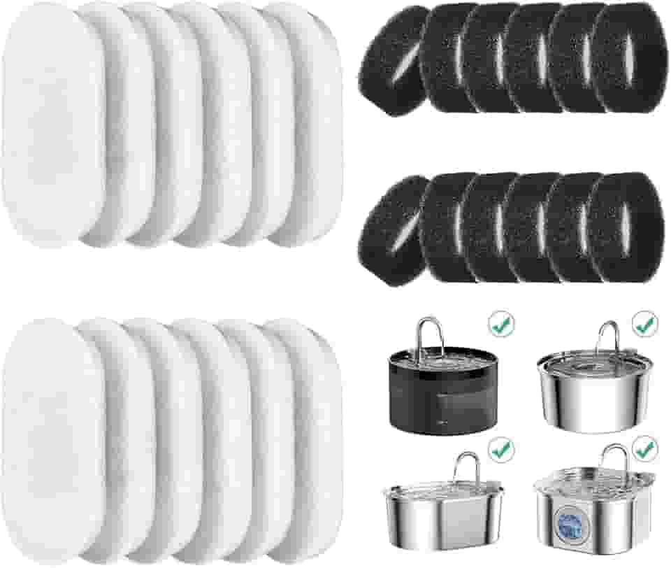 12pcs, Filtro Bebedouro Gato, Filtro para Bebedouro de Gato, Alimentadores de Aço Inoxidável para Bebedouros de Animais de Estimação Filtro de Carvão Ativado Substituído