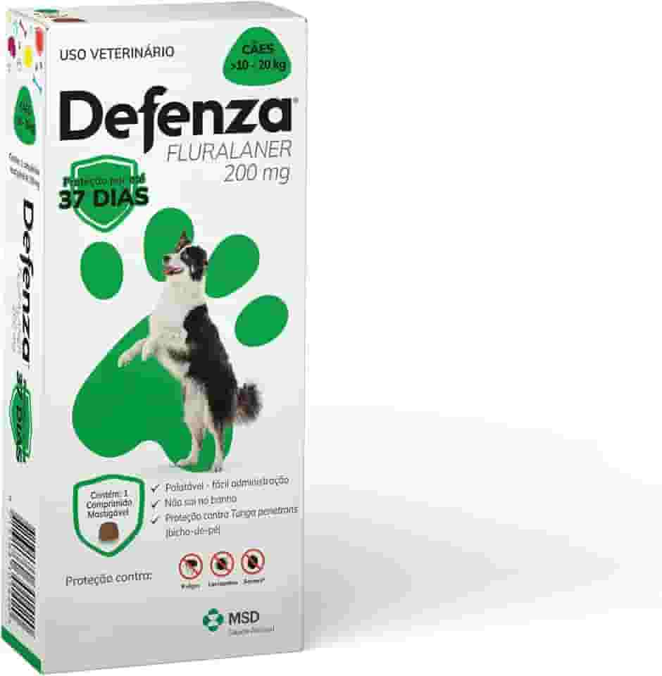 Defenza® 200mg - Antipulgas, Bicho-de-Pé, Carrapatos e Sarnas - Cães de 10 a 20kg - 1 Comp. Mastigável - MSD Saúde Animal