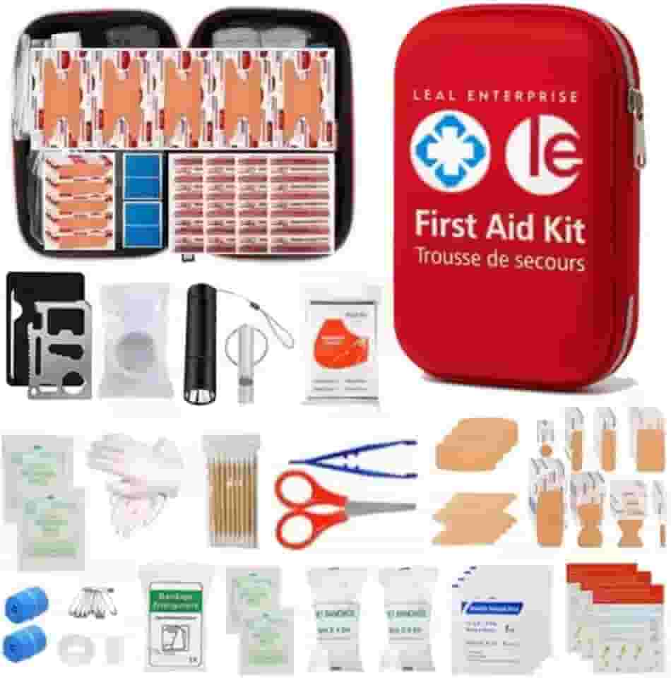 Kit de primeiros socorros, 301 peças, kit de sobrevivência com estojo resistente à água, tamanho compacto para acampamento, caminhada, carro, casa, primeiros socorros