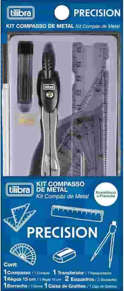 Tilibra - Kit Compasso Escolar Precision 7 Peças com Estojo