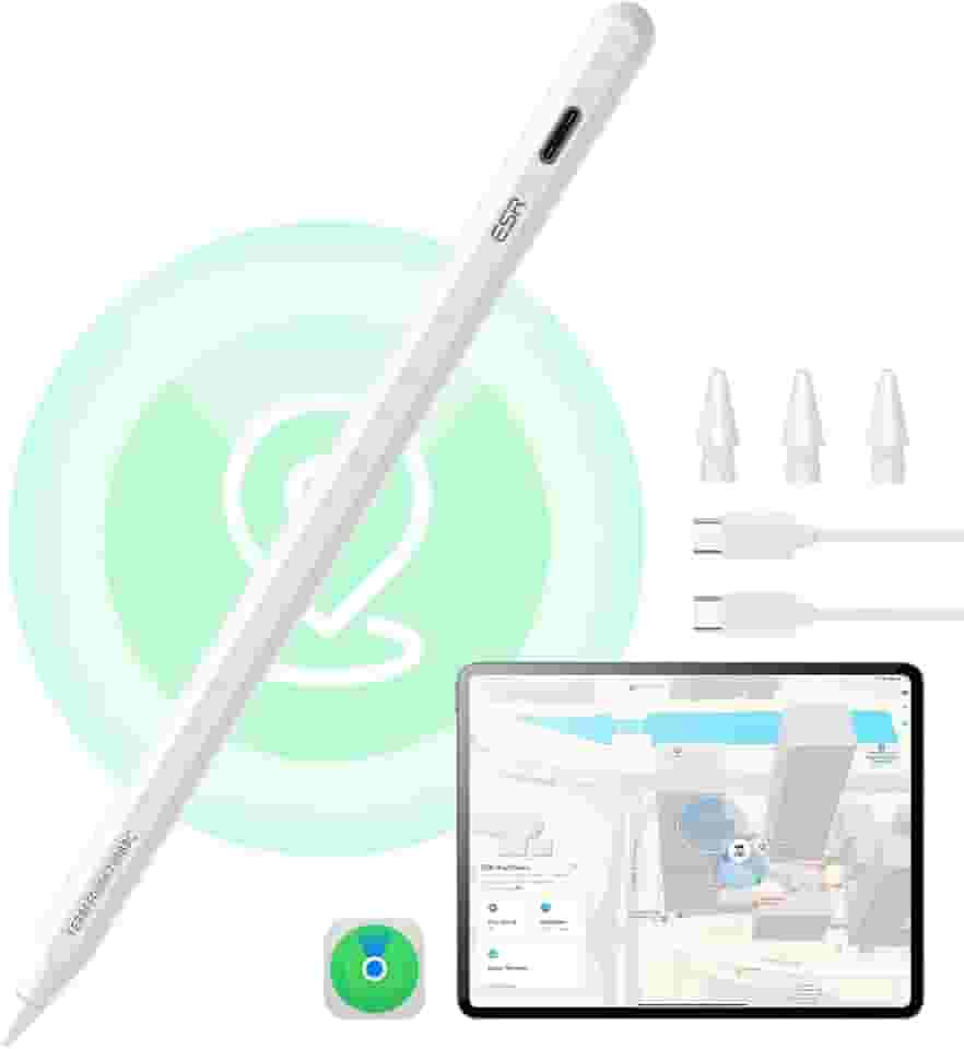 ESR Geo Digital iPad Pencil Findmy compatível com Apple iPad 2018-2025, com atalhos fáceis para Apple iPad A16/10/9/8 e Air 13/11 e Pro 12.9/13/11 e Mini 7/6/5, branco (sem carregamento sem fio)