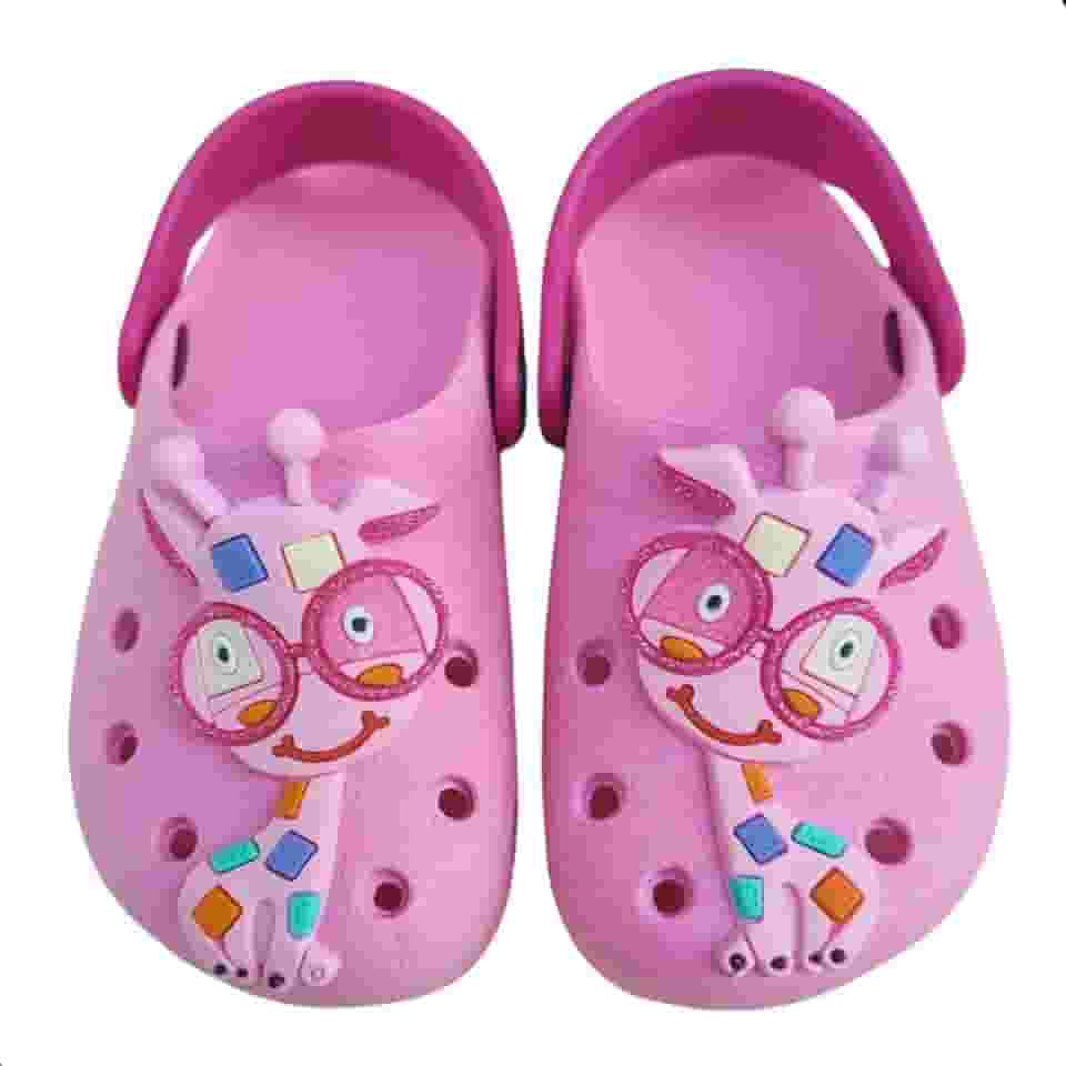 Babuche Infantil Menina Girafa, Sandália Leve, Macia e Antiderrapante, Rosa