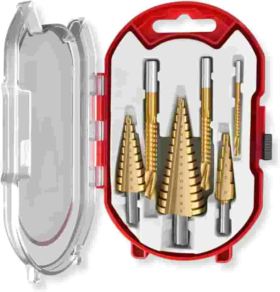 Kit 6 Brocas Escalonadas Cônicas De Titanium HSS Com Estojo Metal Madeira Alumínio