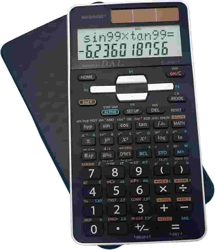 Sharp EL-506TSBBW Calculadora científica de engenharia de 12 dígitos com capa rígida protetora, bateria e visor LCD híbrido solar, ótimo para estudantes e profissionais, preto