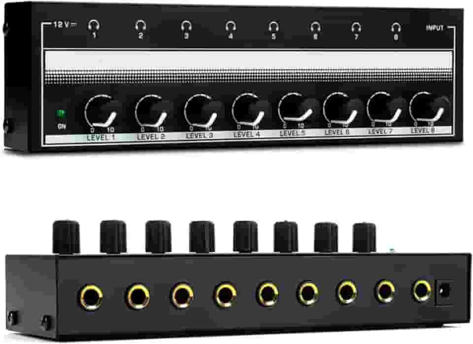 Amplificador de Áudio Estéreo de 8 Canais, Amplificador para Fone de Ouvido 8 Canais, Divisor de Fone de Ouvido Multiportas, Botão de Ajuste Independente para Controlar O Som