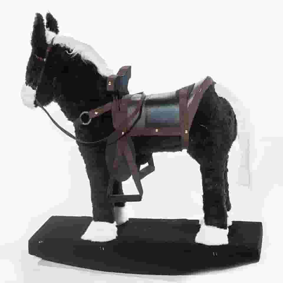 Cavalo Cavalinho de Balanço de Madeira Brinquedo Upa Upa Com Revestimento de Pelúcia - Realista e Elegante, Ideal para Crianças de Dois a Cinco Anos (Preto)